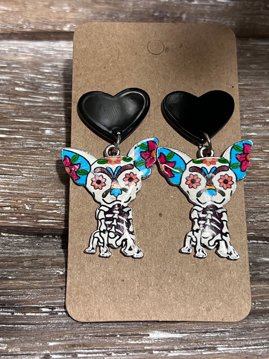 Sugar Skull Dog Earrings