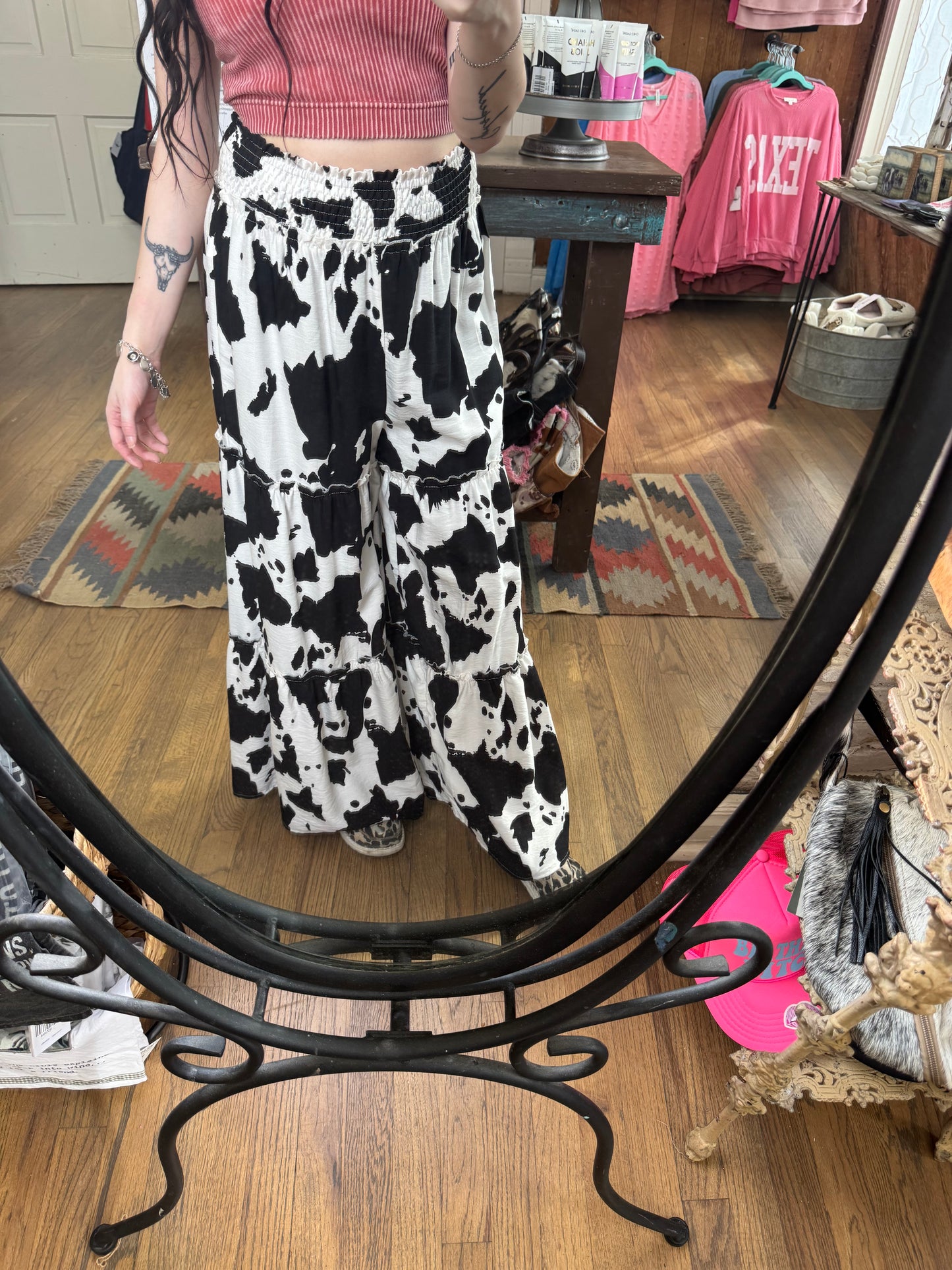 Cow Print Wide Leg Pants