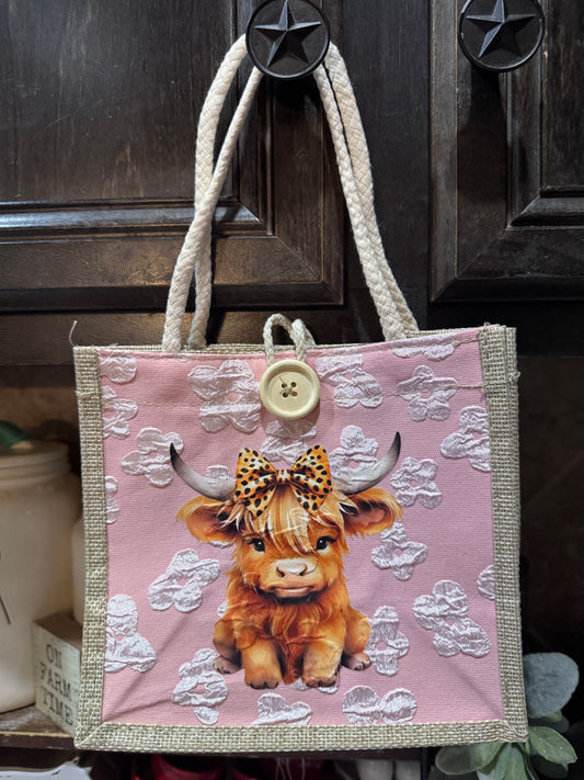 Highland Cow Burlap Small Tote