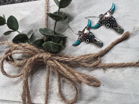 Painted Steer Head Earrings