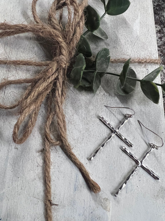 Hammered Cross Earrings
