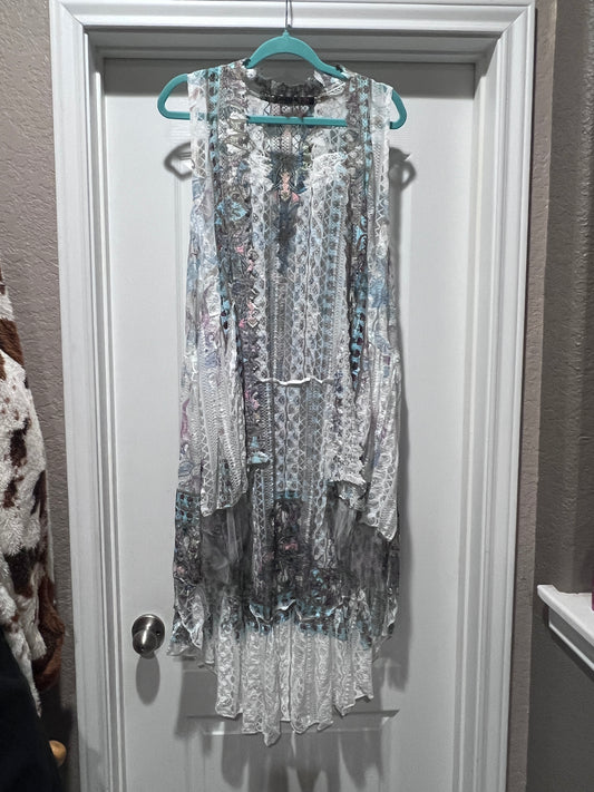 Origami Turquoise High Low Lace Vest