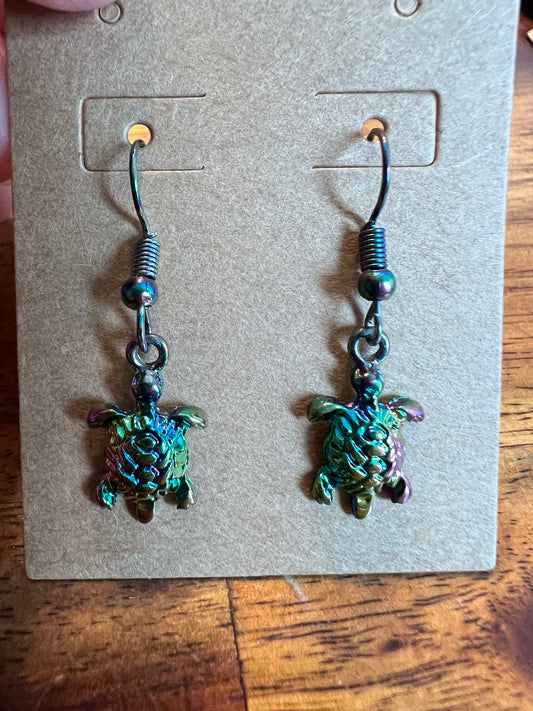 Iridescent Turtle Earrings