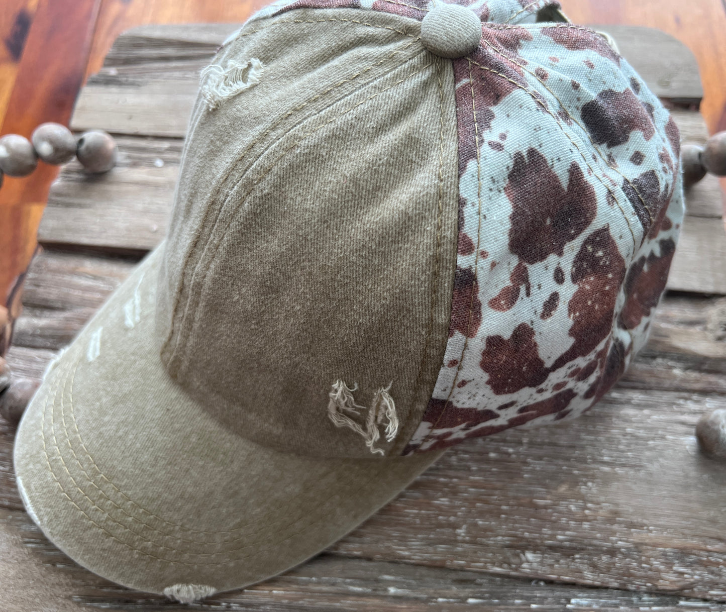 Distressed Cow Print Cap