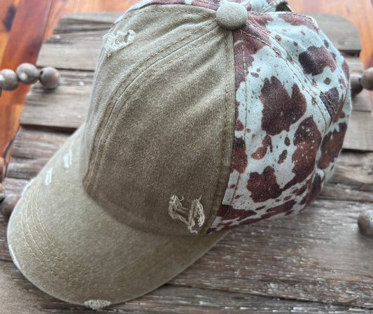 Distressed Cow Print Cap