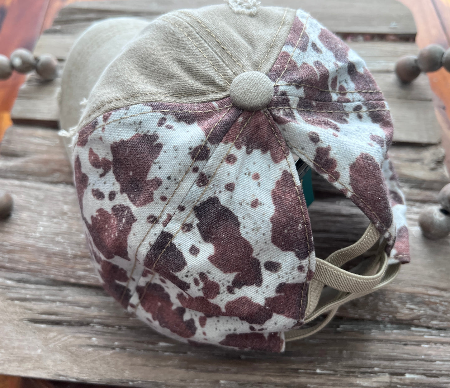 Distressed Cow Print Cap