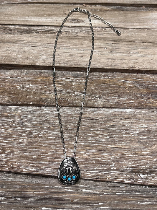 Cowboy Hat Silver and Turquoise Necklace