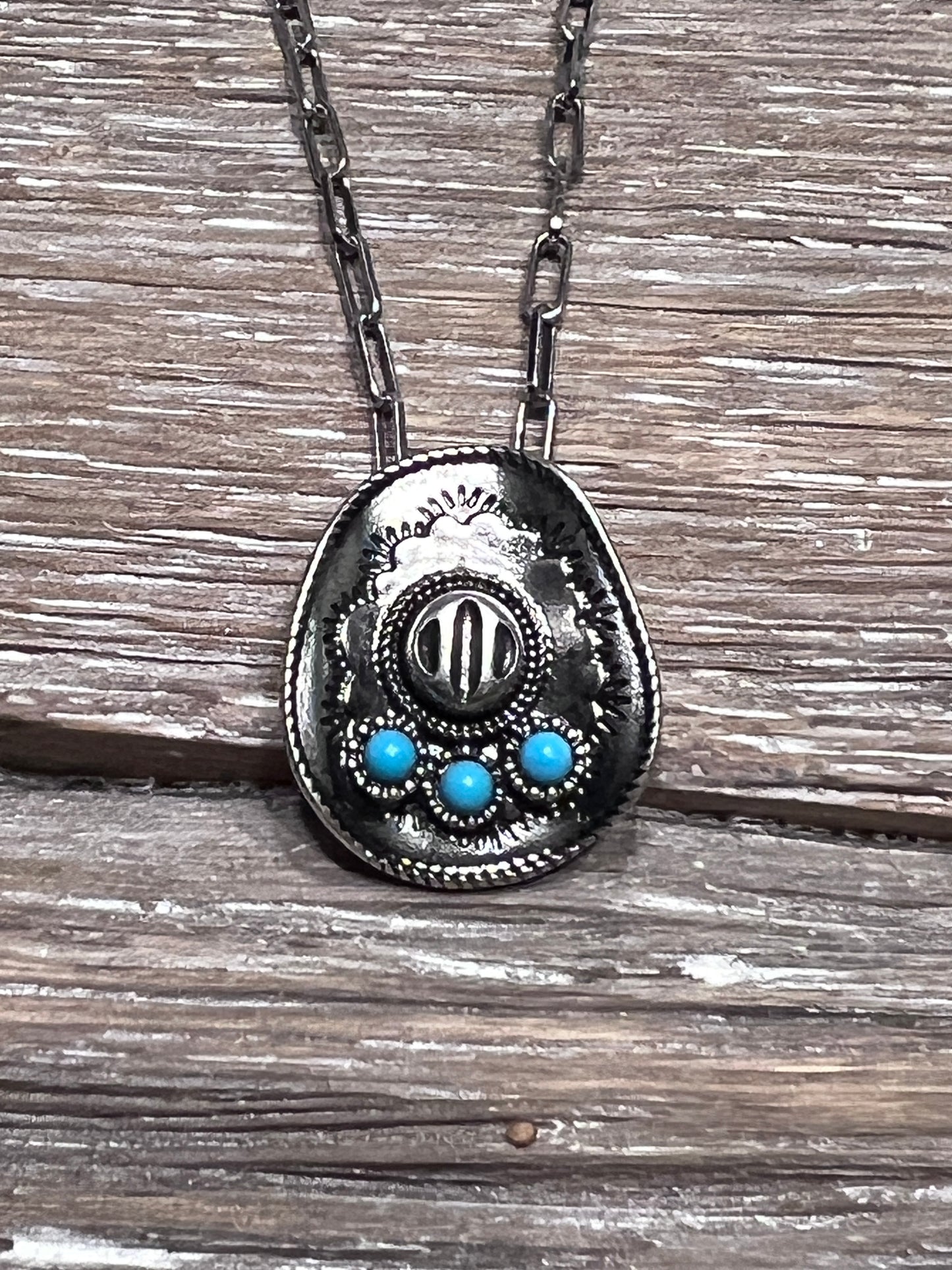 Cowboy Hat Silver and Turquoise Necklace