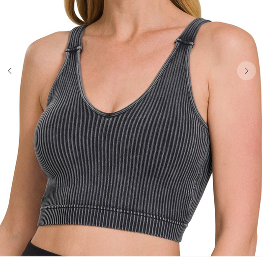 Ribbed Cropped Bra Padded Tank Top