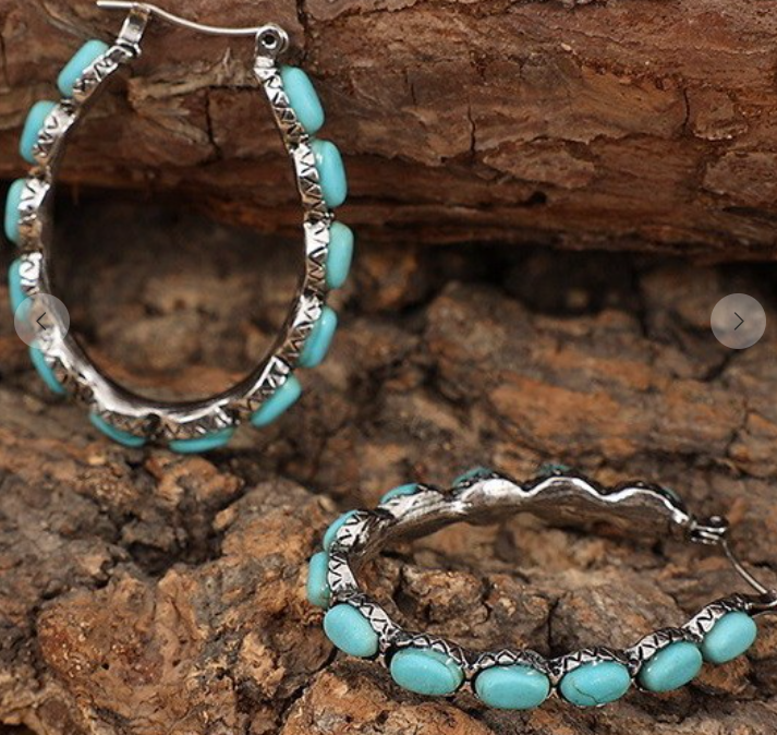 Western Oval Turquoise Earrings