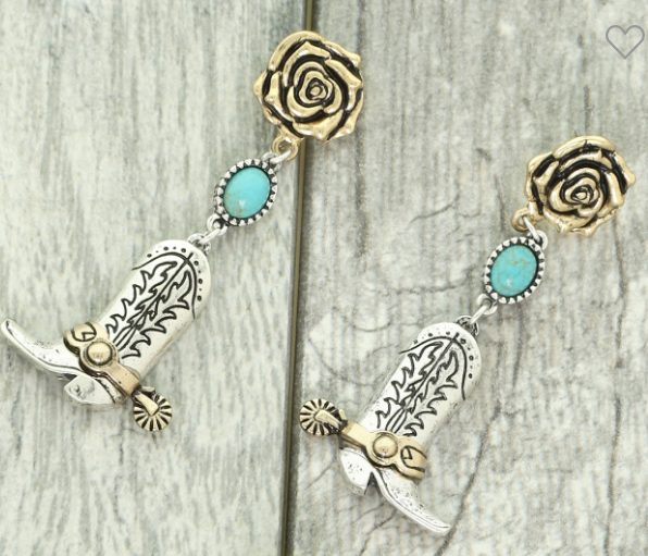 Cowboy Boots and Rose Earrings