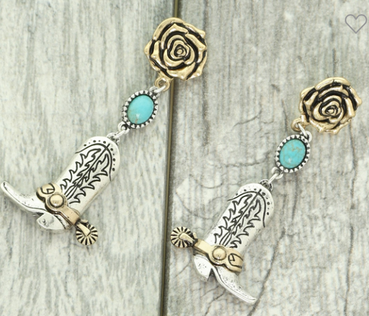 Cowboy Boots and Rose Earrings