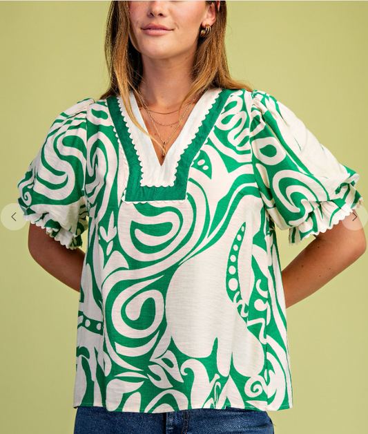 Printed V Neck Top