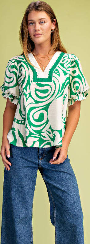 Printed V Neck Top