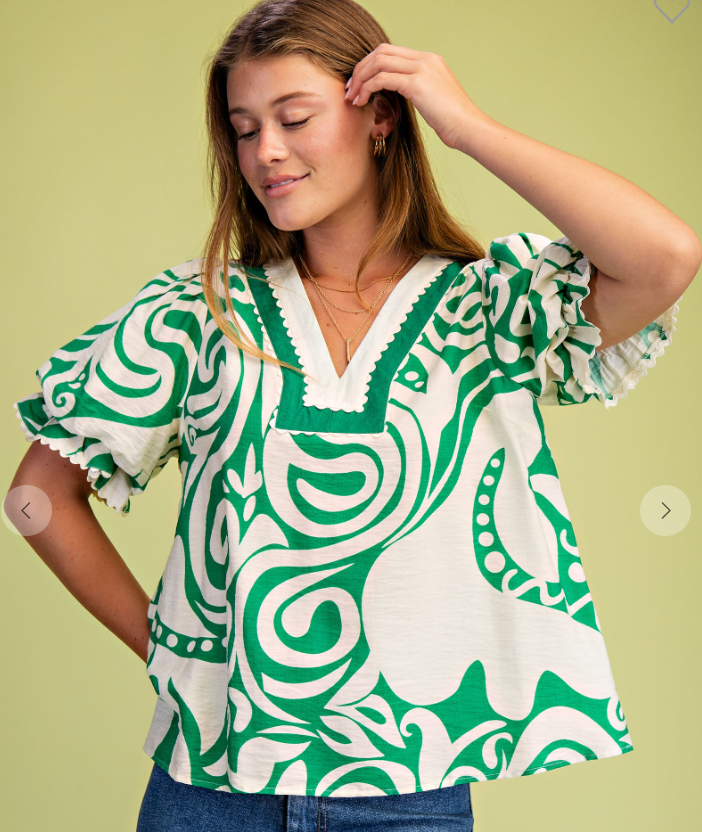 Printed V Neck Top