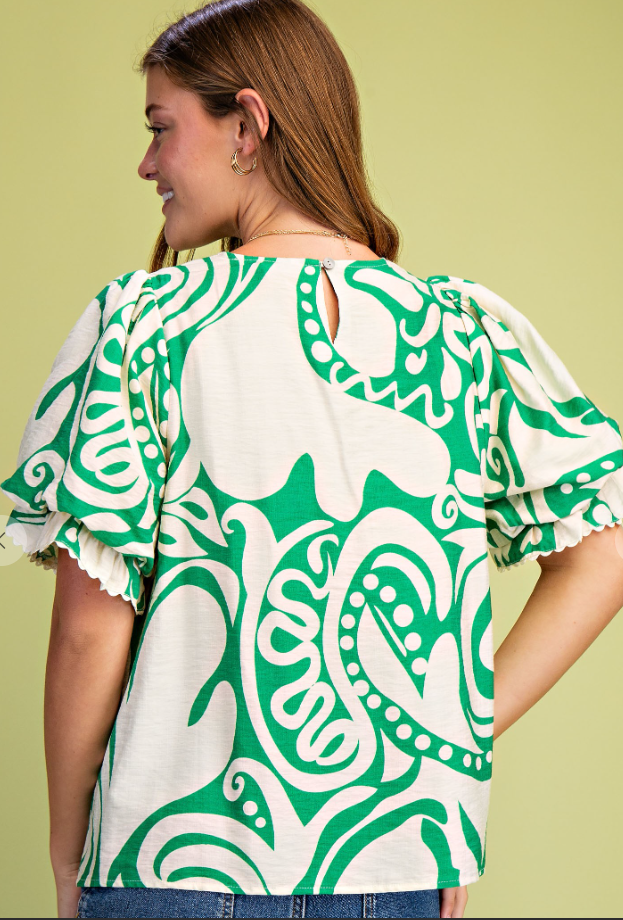 Printed V Neck Top