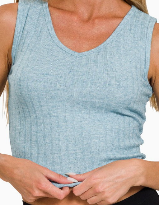 Ribbed Deep Scoop Neck Top