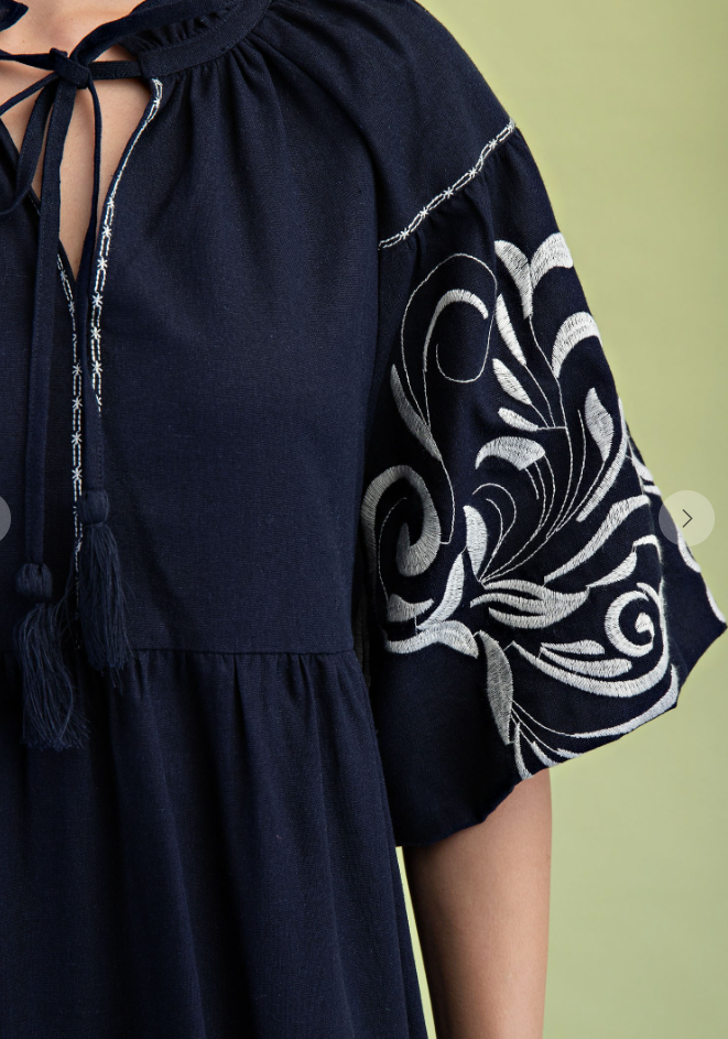 Embroidered Puff Sleeve Dress