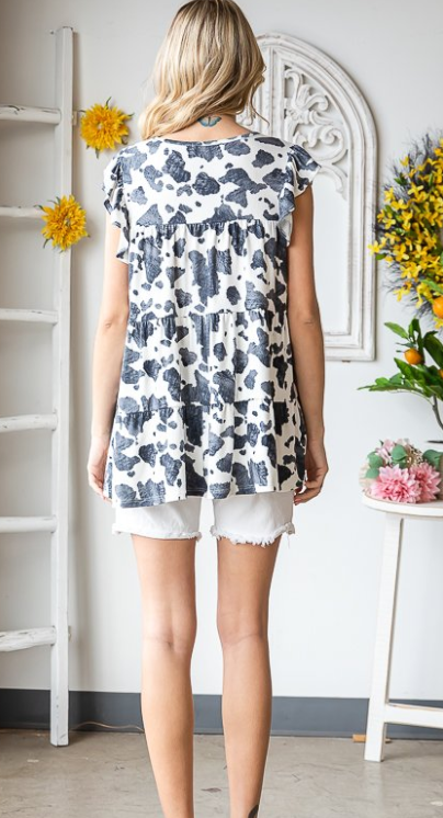Cow Ruffle Top