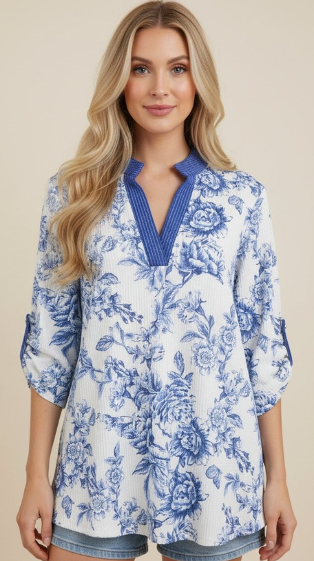 Vintage Blue Print Top