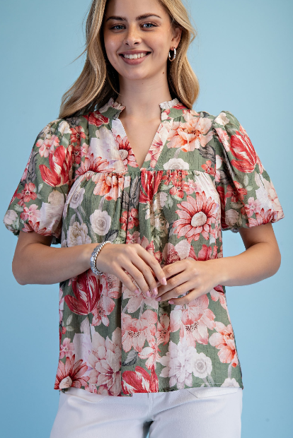Sage Floral Top