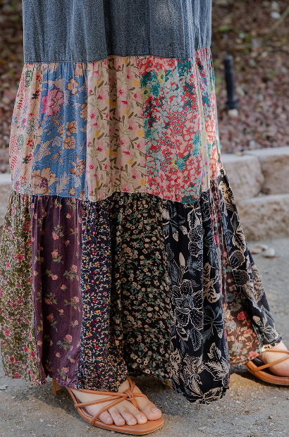 Denim Floral Boho Pants