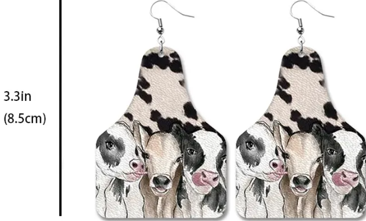 Printed Cow Ear Tag Earrings