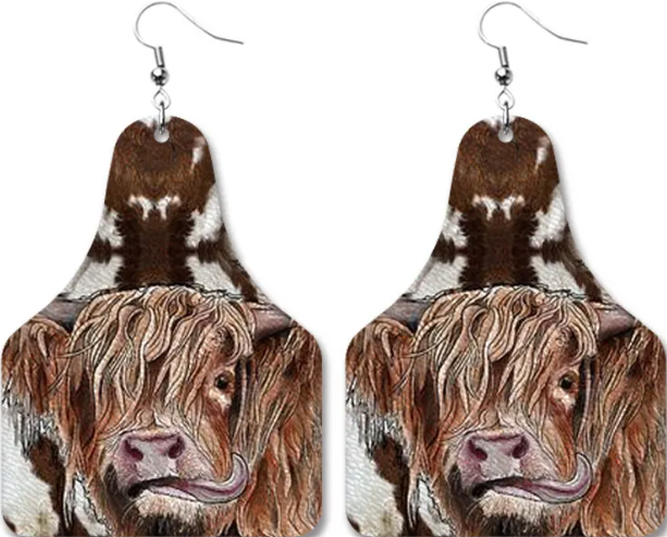 Printed Cow Ear Tag Earrings