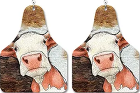 Printed Cow Ear Tag Earrings
