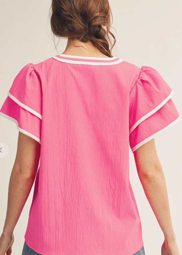 Floral Applique Flutter Sleeve Top