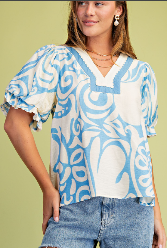 Printed V Neck Top