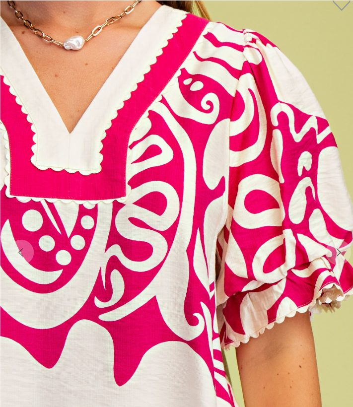 Printed V Neck Top