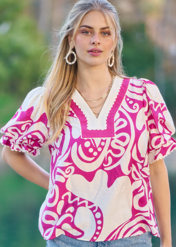 Printed V Neck Top