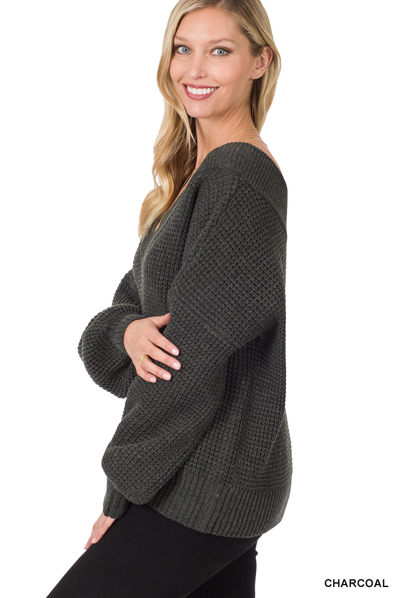 Vneck Waffle Sweater