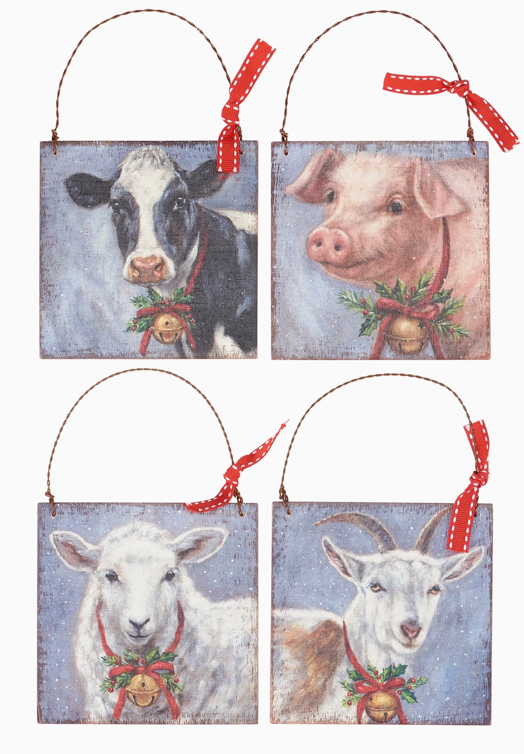 Farm Animal Christmas Bells Ornaments