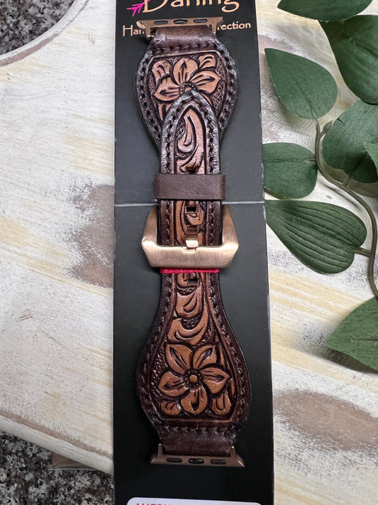 Leather Tooled Apple Watch Band