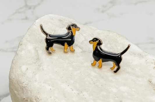 Black and Brown Dachshund Stud Earrings