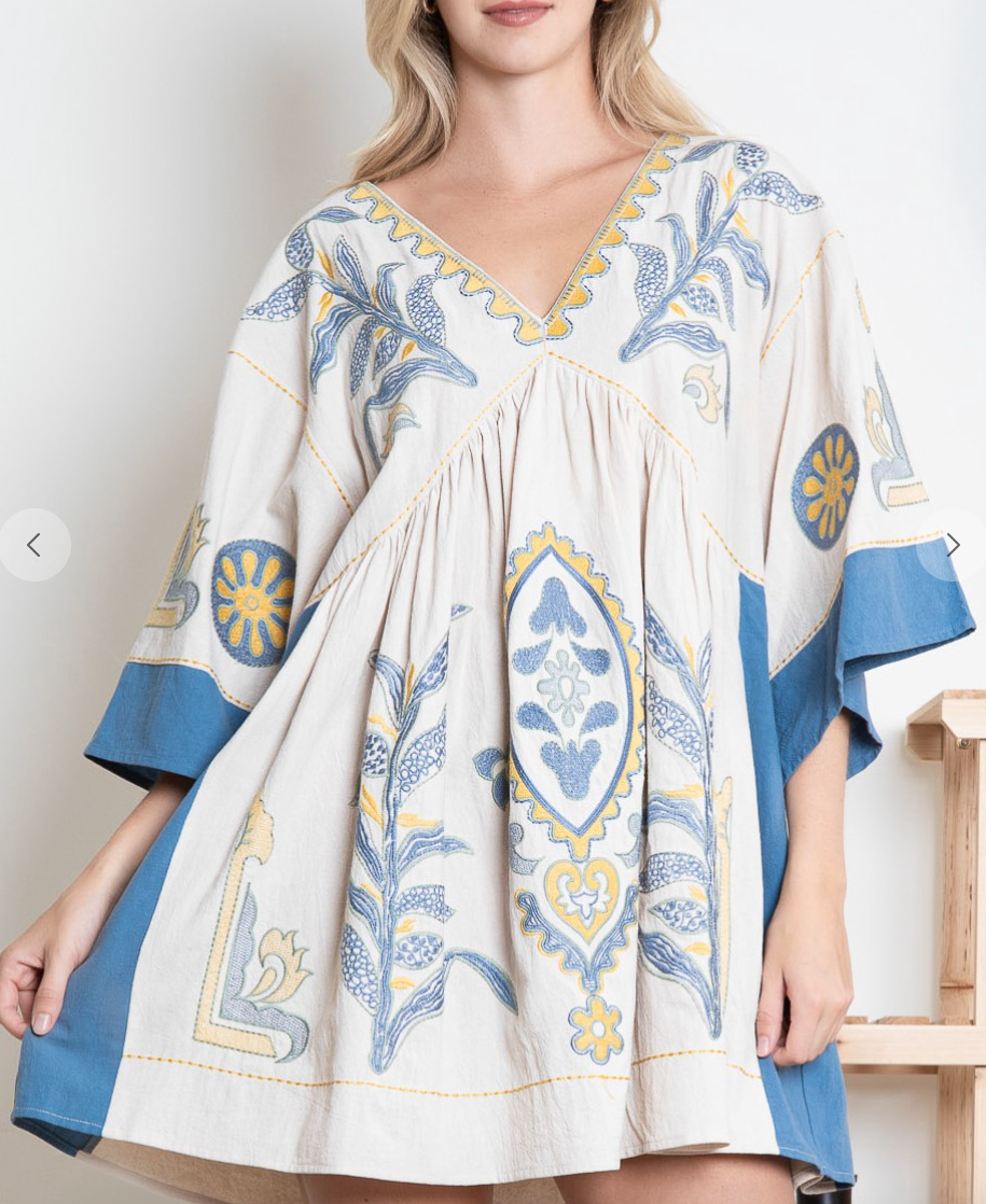 Boho Embroidered Babydoll Dress