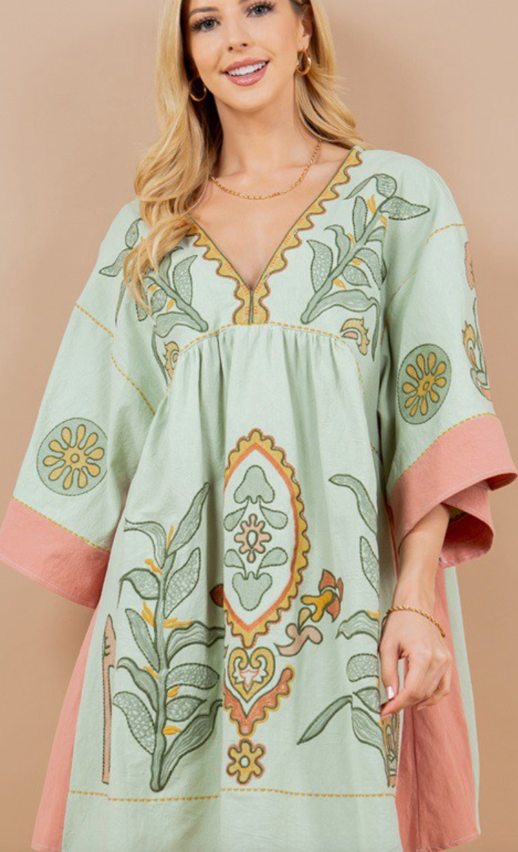 Boho Embroidered Babydoll Dress