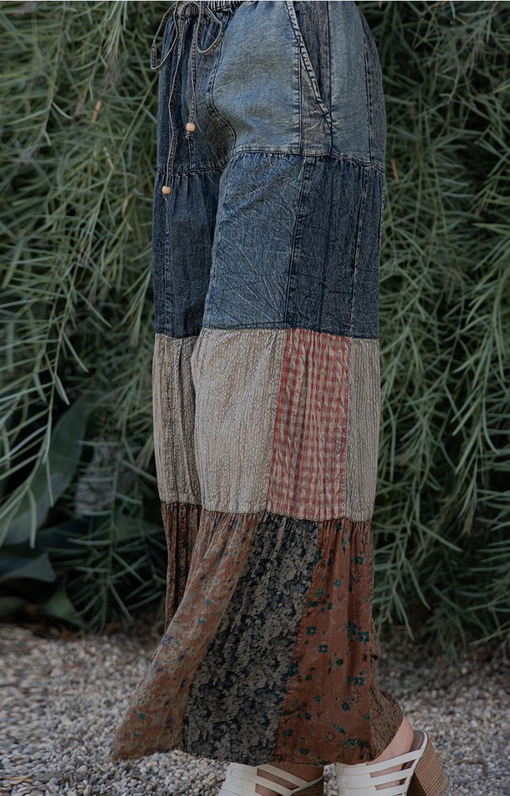 Boho Denim Pants with Patches,