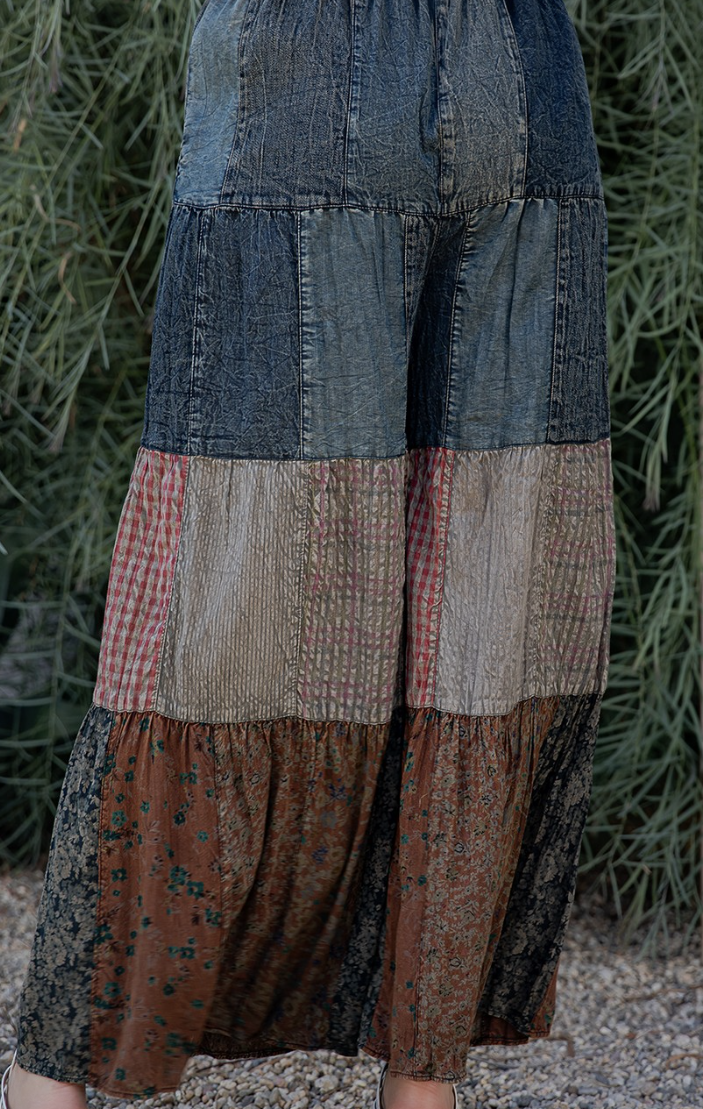 Boho Denim Pants with Patches,