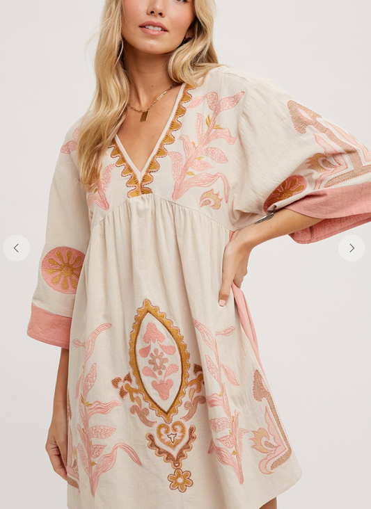 Boho Embroidered Babydoll Dress