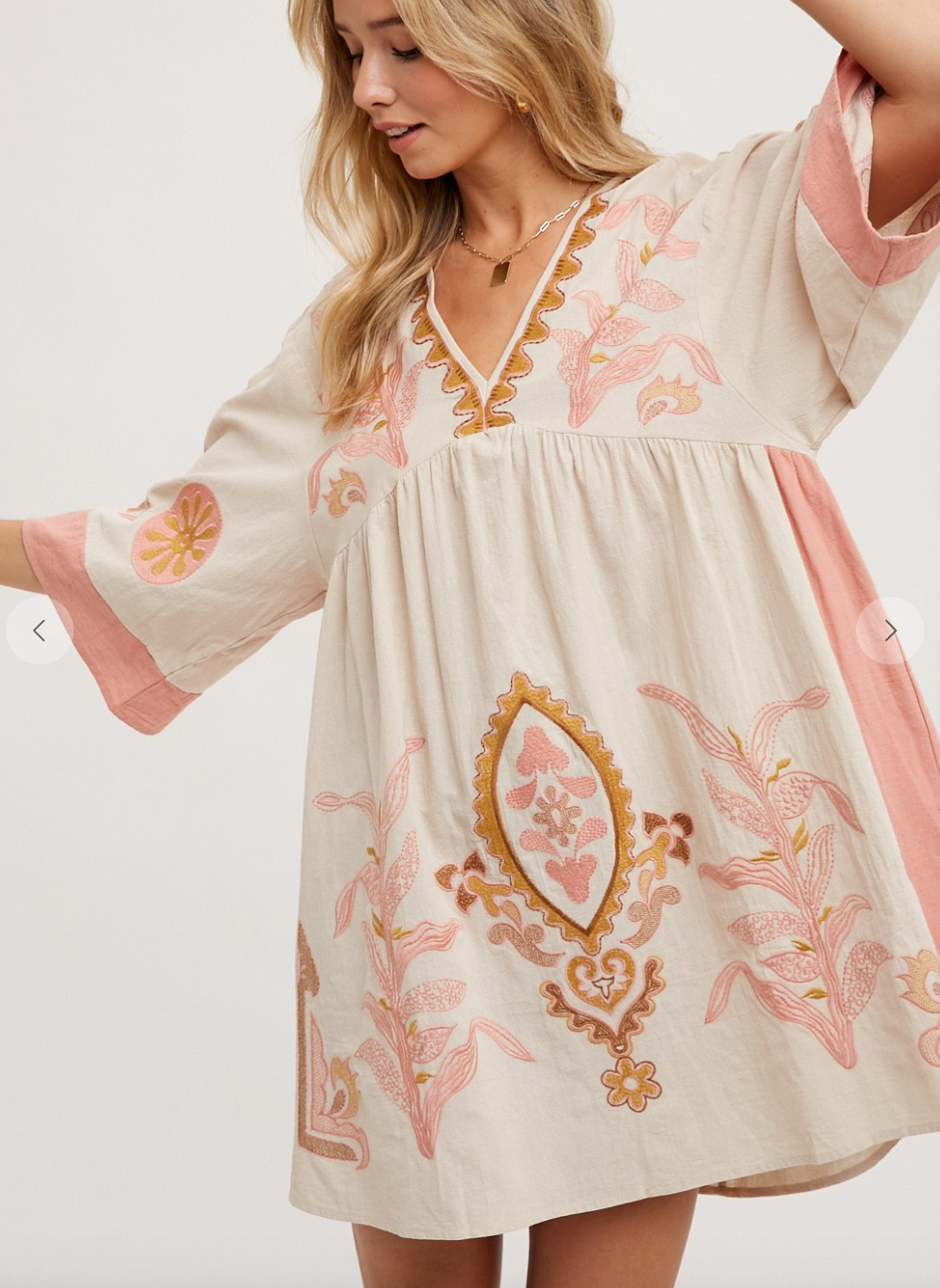 Boho Embroidered Babydoll Dress