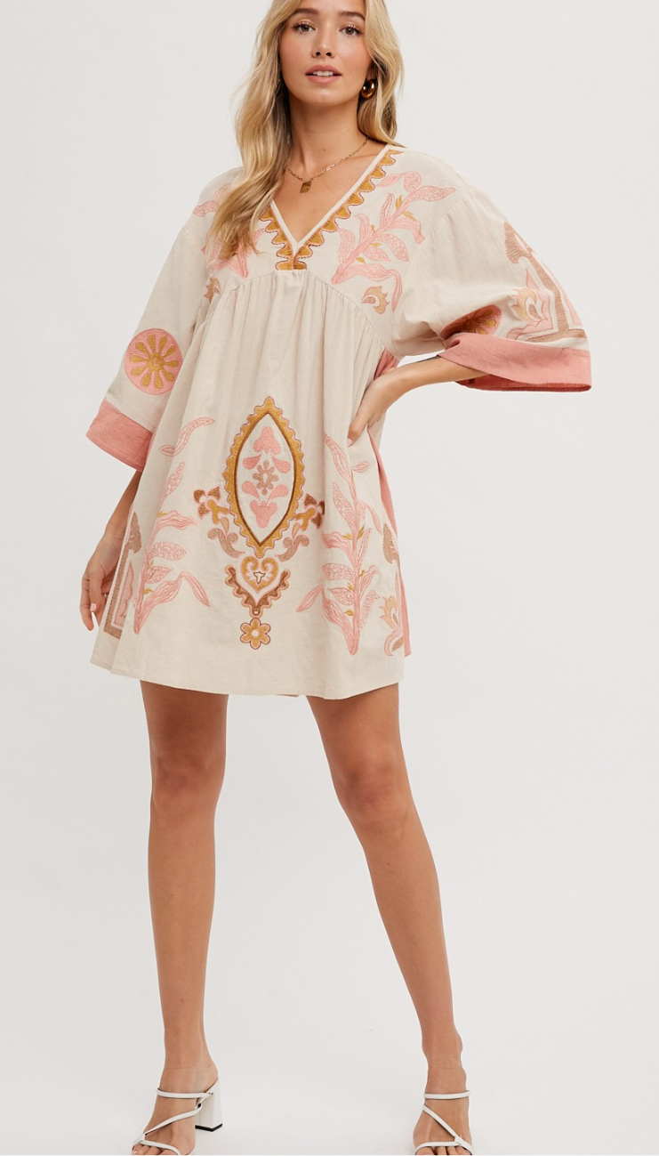Boho Embroidered Babydoll Dress