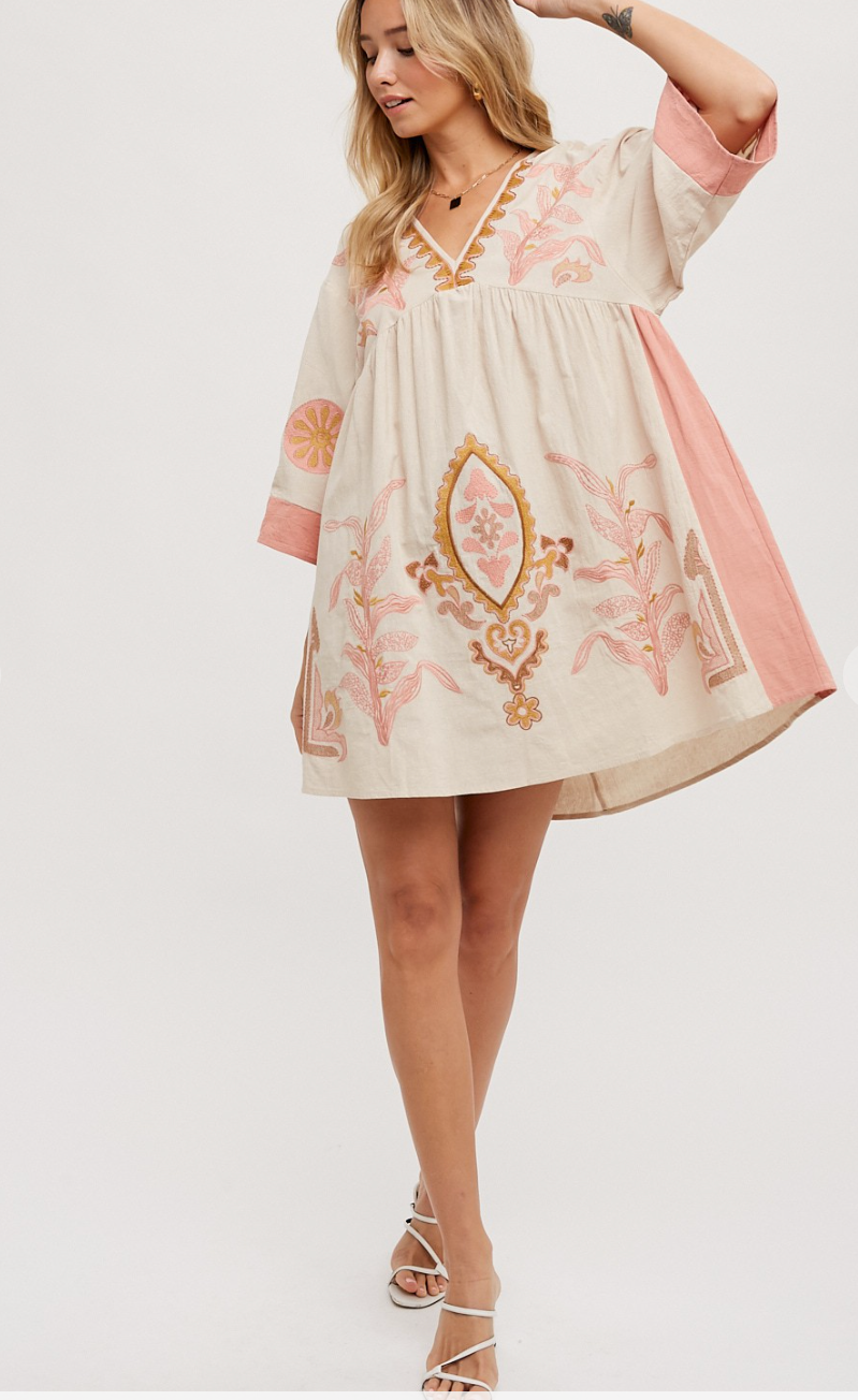 Boho Embroidered Babydoll Dress