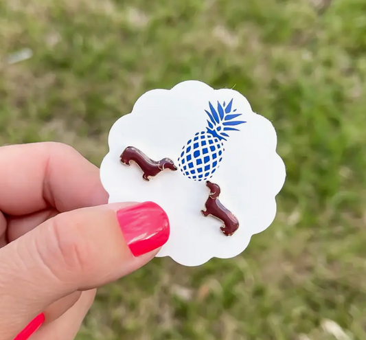 Brown Dachshund Stud Earrings