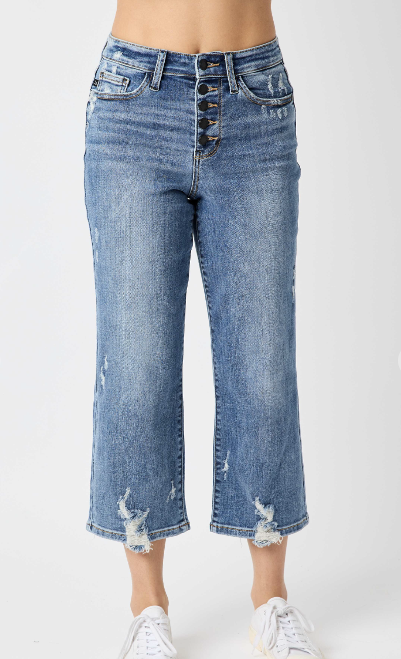 Judy Blue Button Fly Wide Leg Crop Jeans