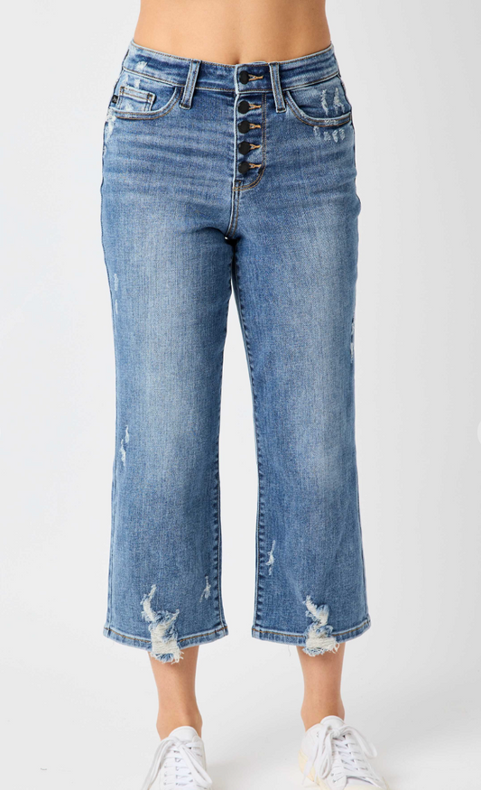 Judy Blue Button Fly Wide Leg Crop Jeans