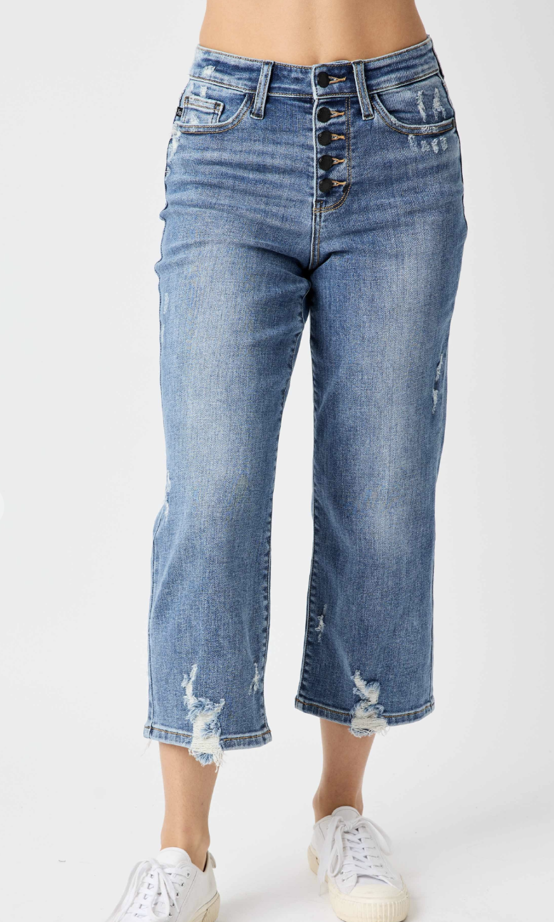 Judy Blue Button Fly Wide Leg Crop Jeans
