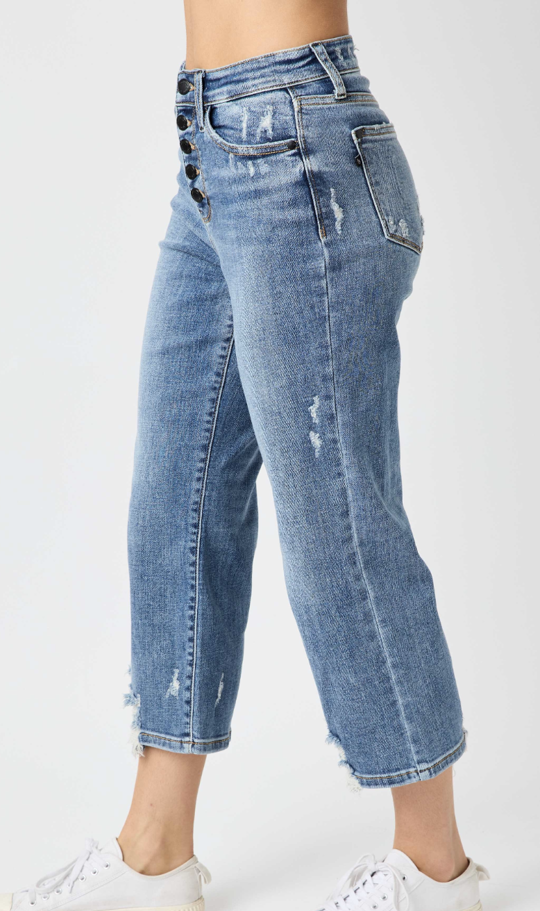 Judy Blue Button Fly Wide Leg Crop Jeans